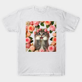 Garden Delight: A Funny and Cute Cat Amidst a Floral Wonderland T-Shirt